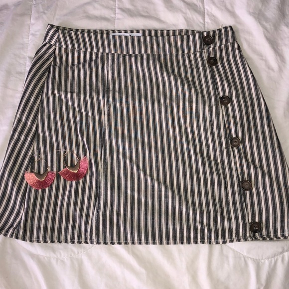 Gray and Beige Stripped Mini Skirt - Picture 1 of 5